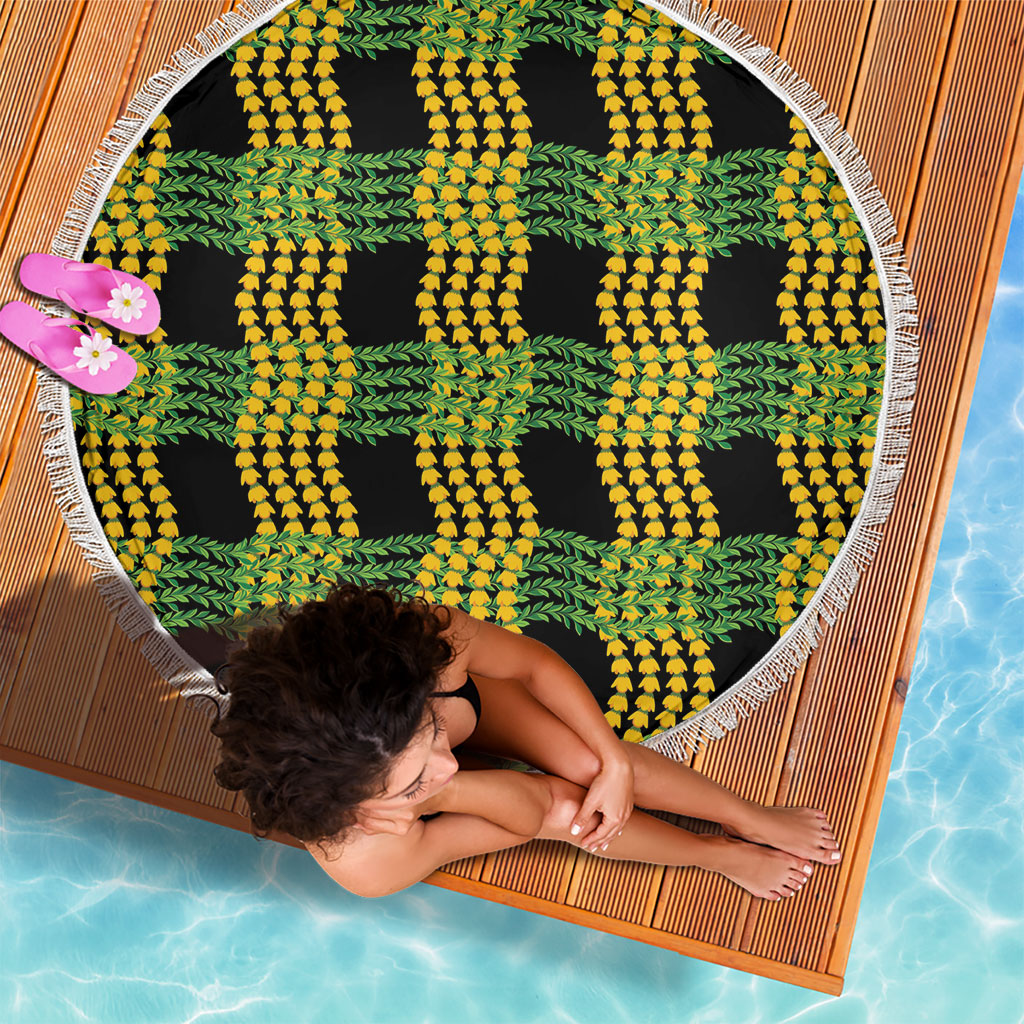 Aloha Hawaii Ilima Maile Lei Beach Blanket Palaka Inspired Hawaiian-plaid Black LT14 - Polynesian Pride