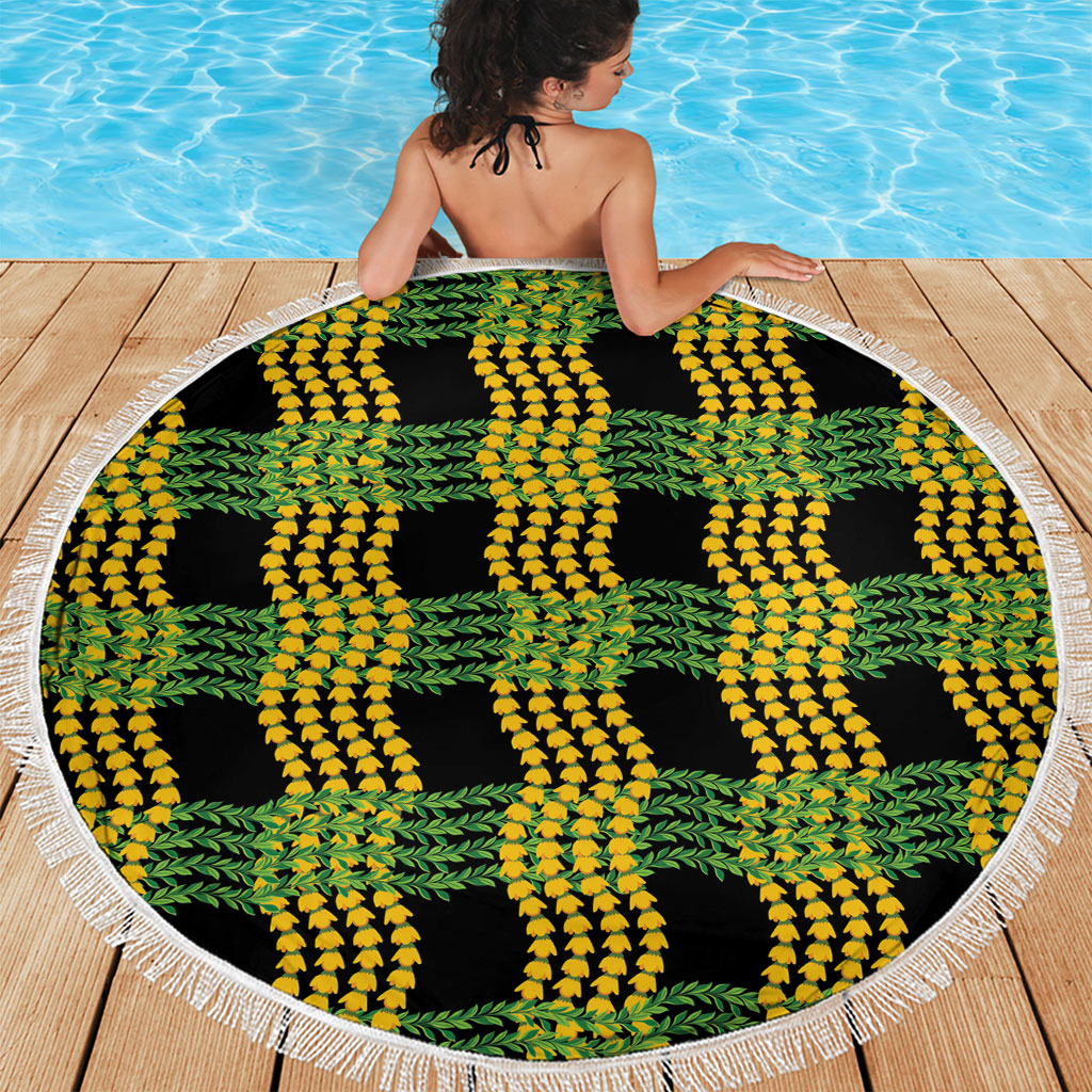 Aloha Hawaii Ilima Maile Lei Beach Blanket Palaka Inspired Hawaiian-plaid Black LT14 - Polynesian Pride