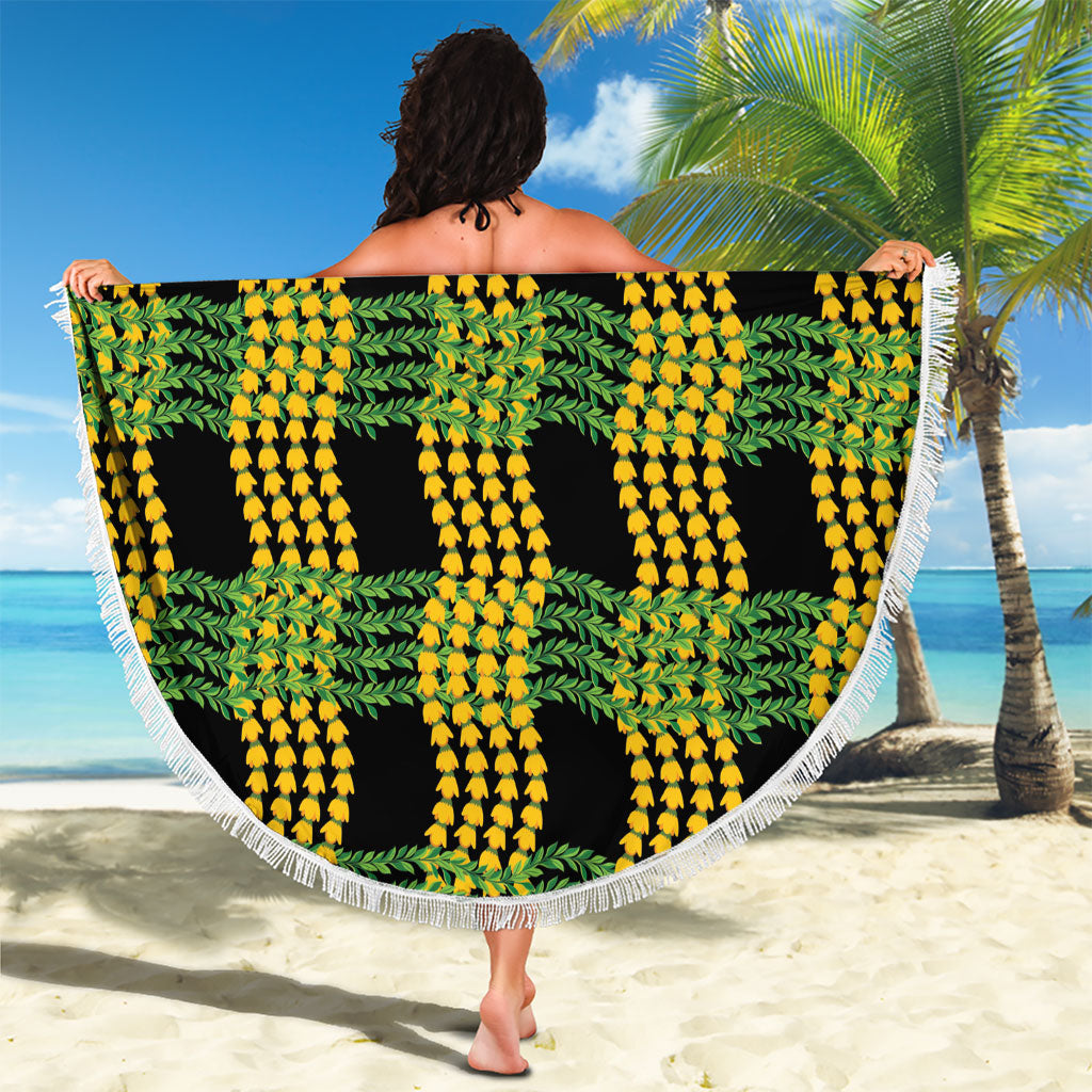 Aloha Hawaii Ilima Maile Lei Beach Blanket Palaka Inspired Hawaiian-plaid Black LT14 - Polynesian Pride