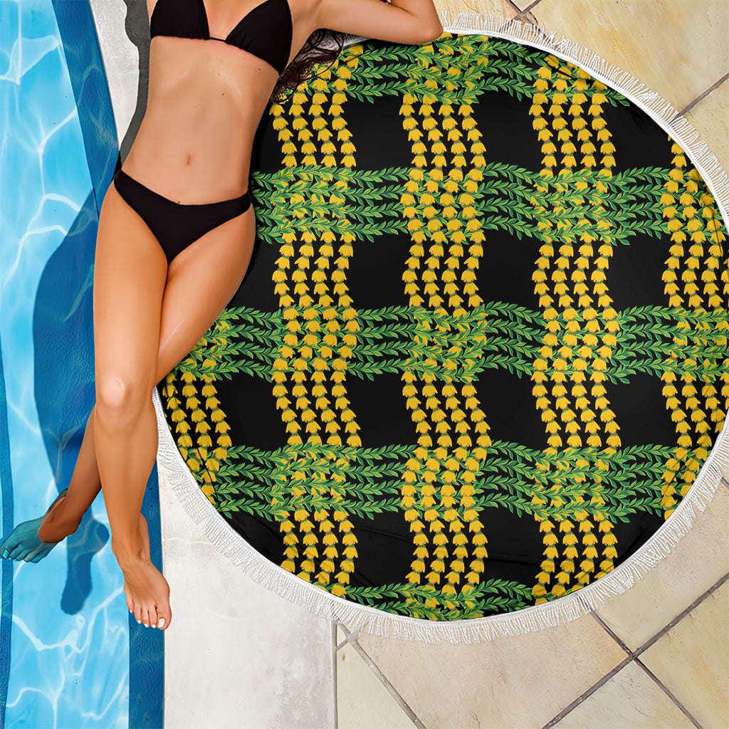 Aloha Hawaii Ilima Maile Lei Beach Blanket Palaka Inspired Hawaiian-plaid Black LT14 - Polynesian Pride