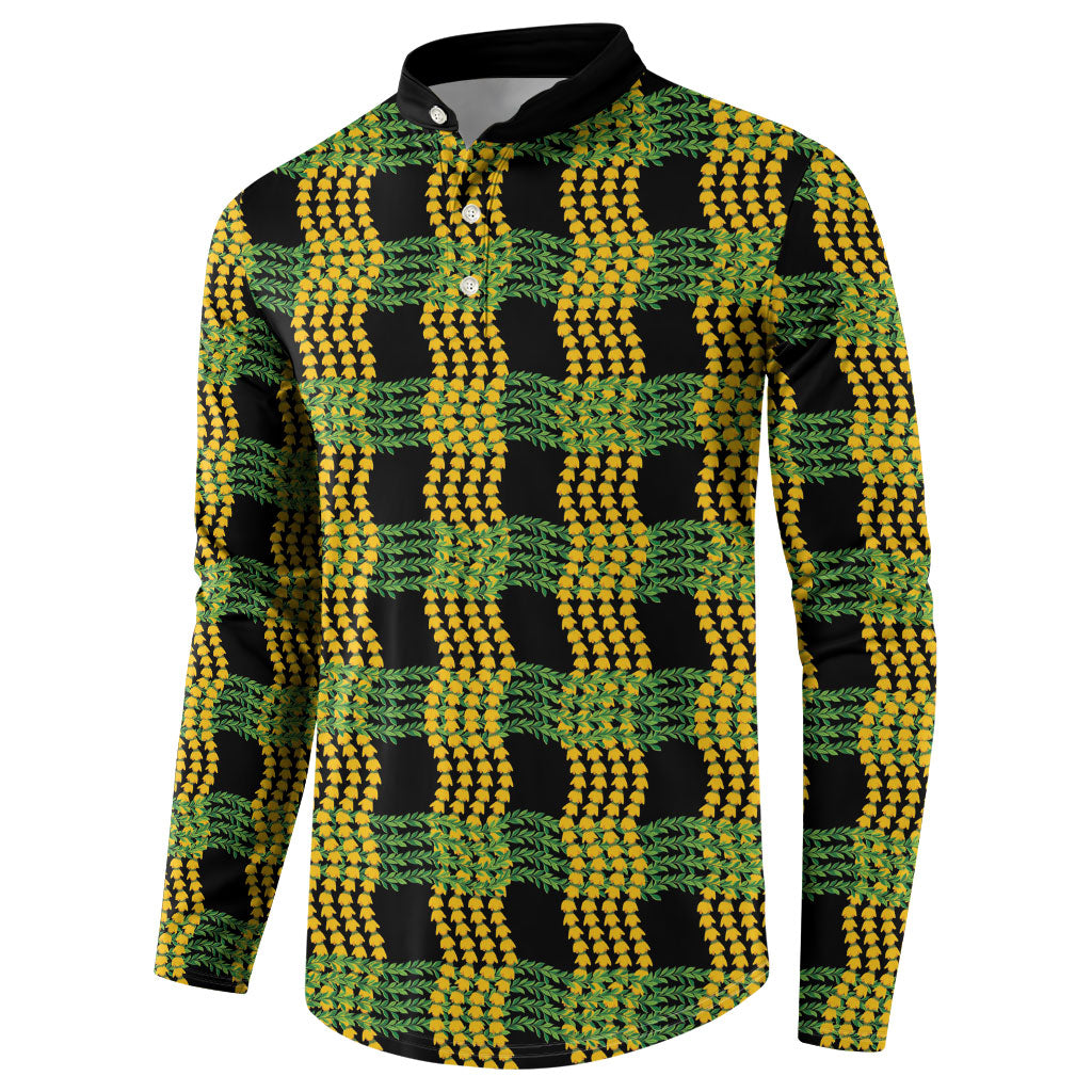 Aloha Hawaii Ilima Maile Lei Button Sweatshirt Palaka Inspired Hawaiian-plaid Black