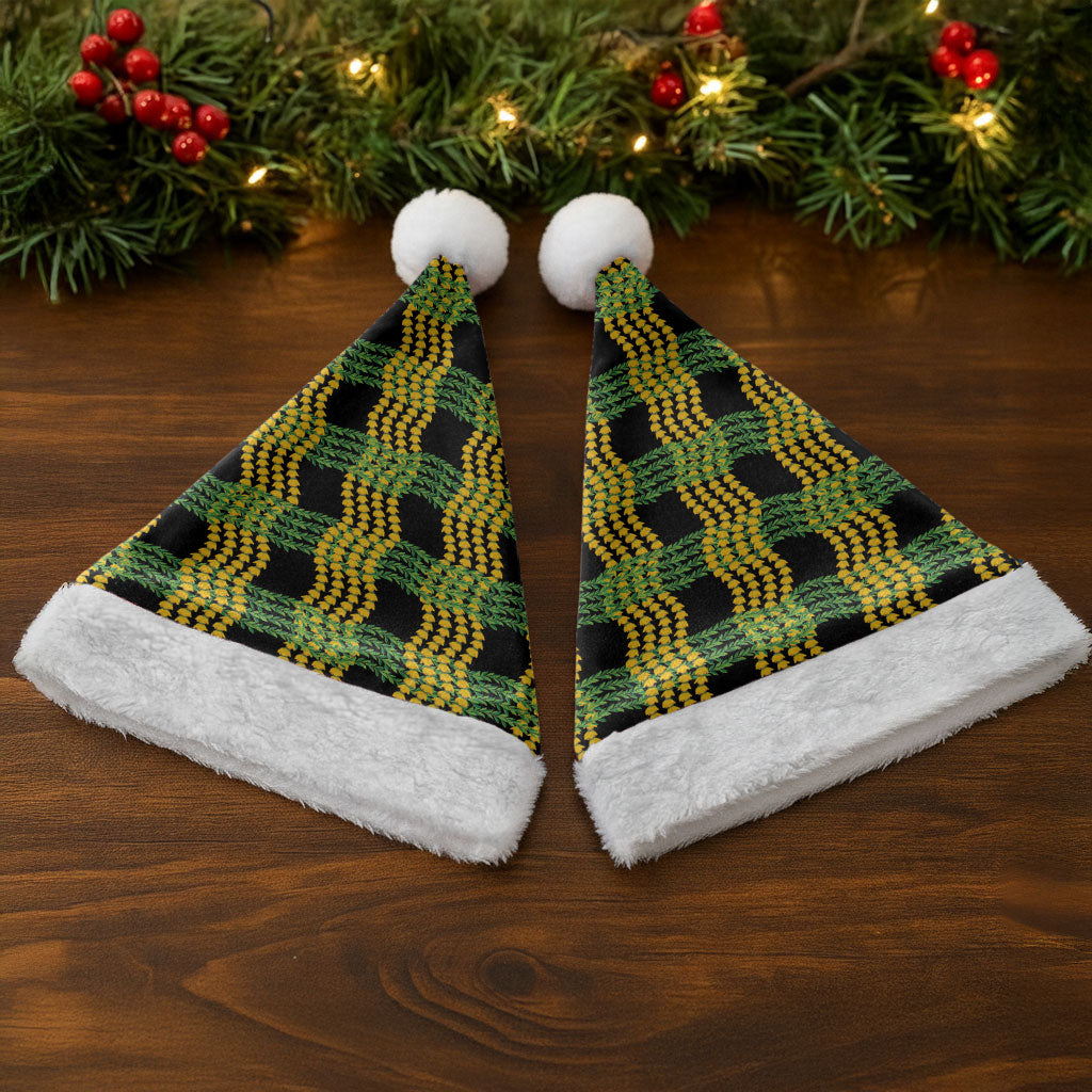 Aloha Hawaii Ilima Maile Lei Christmas Santa Hat Palaka Inspired Hawaiian-plaid Black LT14 - Polynesian Pride