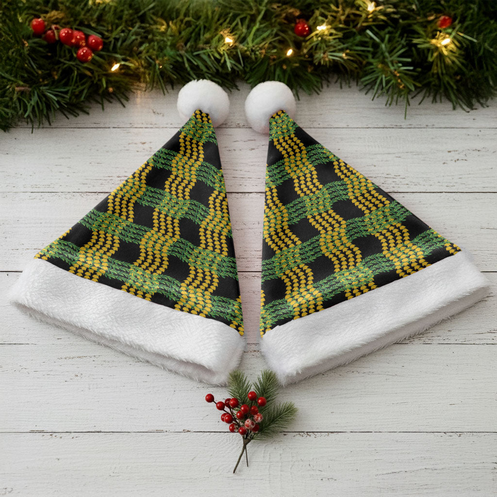 Aloha Hawaii Ilima Maile Lei Christmas Santa Hat Palaka Inspired Hawaiian-plaid Black LT14 - Polynesian Pride