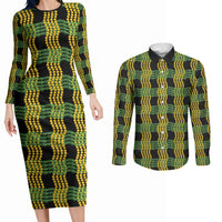 Aloha Hawaii Ilima Maile Lei Couples Matching Long Sleeve Bodycon Dress and Long Sleeve Button Shirt Palaka Inspired Hawaiian-plaid Black LT14 Black - Polynesian Pride