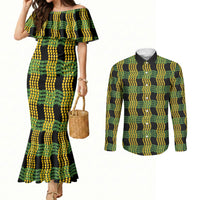 Aloha Hawaii Ilima Maile Lei Couples Matching Mermaid Dress and Long Sleeve Button Shirt Palaka Inspired Hawaiian-plaid Black LT14 Black - Polynesian Pride
