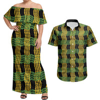 Aloha Hawaii Ilima Maile Lei Couples Matching Off Shoulder Maxi Dress and Hawaiian Shirt Palaka Inspired Hawaiian-plaid Black LT14 Black - Polynesian Pride