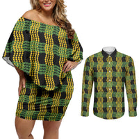 Aloha Hawaii Ilima Maile Lei Couples Matching Off Shoulder Short Dress and Long Sleeve Button Shirt Palaka Inspired Hawaiian-plaid Black LT14 Black - Polynesian Pride