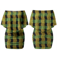 Aloha Hawaii Ilima Maile Lei Couples Matching Off Shoulder Short Dress and Long Sleeve Button Shirt Palaka Inspired Hawaiian-plaid Black LT14 - Polynesian Pride