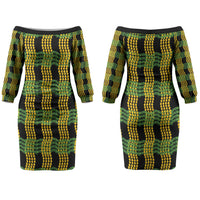 Aloha Hawaii Ilima Maile Lei Couples Matching Off The Shoulder Long Sleeve Dress and Long Sleeve Button Shirt Palaka Inspired Hawaiian-plaid Black LT14 - Polynesian Pride