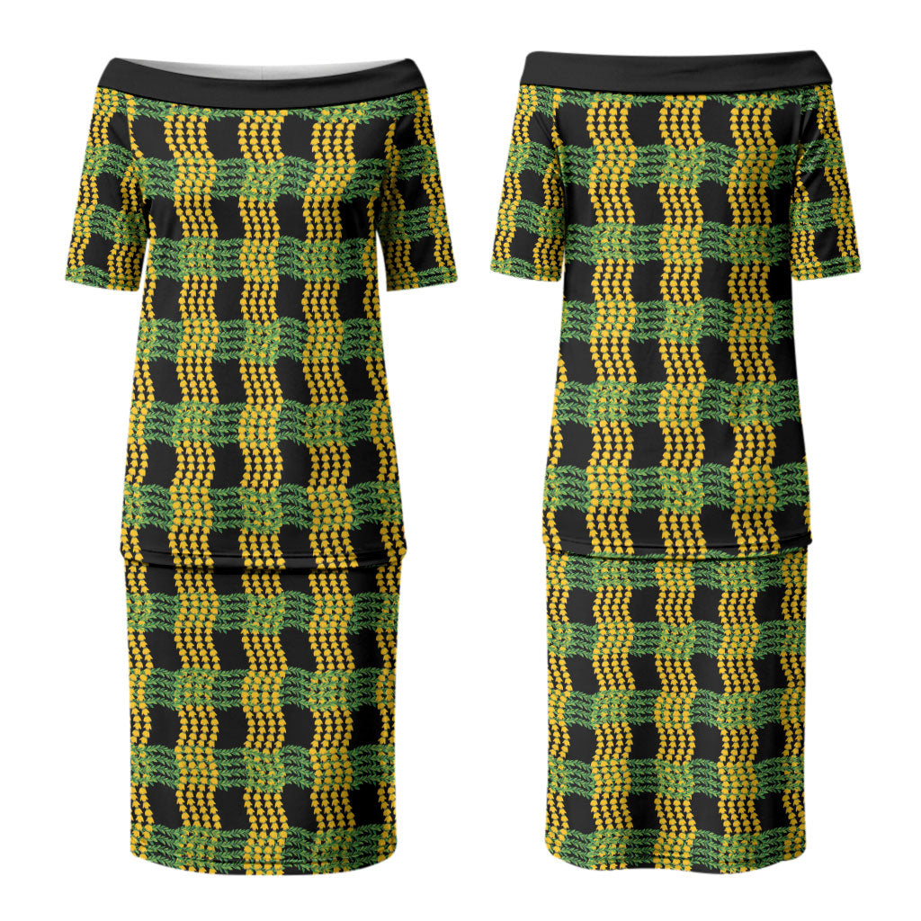 Aloha Hawaii Ilima Maile Lei Couples Matching Puletasi and Hawaiian Shirt Palaka Inspired Hawaiian-plaid Black LT14 - Polynesian Pride