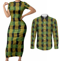Aloha Hawaii Ilima Maile Lei Couples Matching Short Sleeve Bodycon Dress and Long Sleeve Button Shirt Palaka Inspired Hawaiian-plaid Black LT14 Black - Polynesian Pride