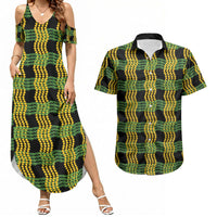 Aloha Hawaii Ilima Maile Lei Couples Matching Summer Maxi Dress and Hawaiian Shirt Palaka Inspired Hawaiian-plaid Black LT14 Black - Polynesian Pride