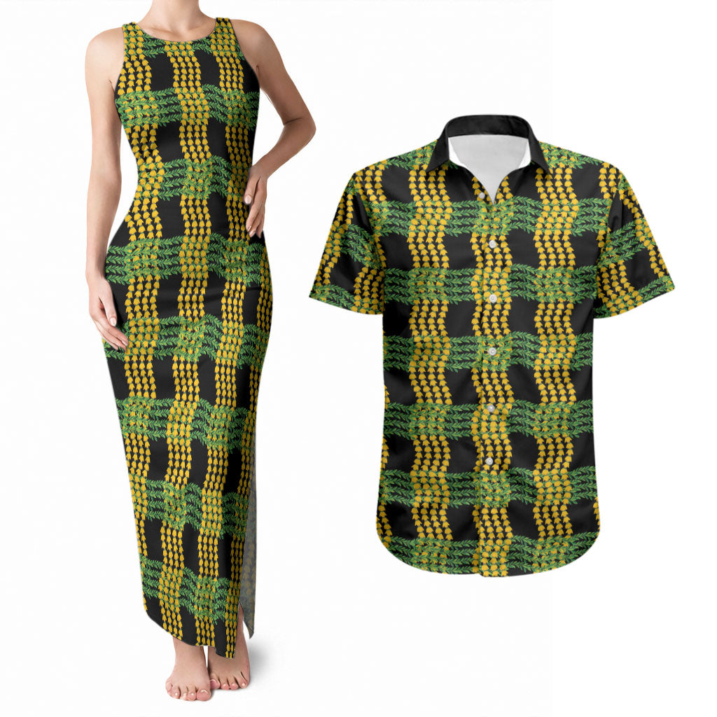 Aloha Hawaii Ilima Maile Lei Couples Matching Tank Maxi Dress and Hawaiian Shirt Palaka Inspired Hawaiian-plaid Black LT14 Black - Polynesian Pride