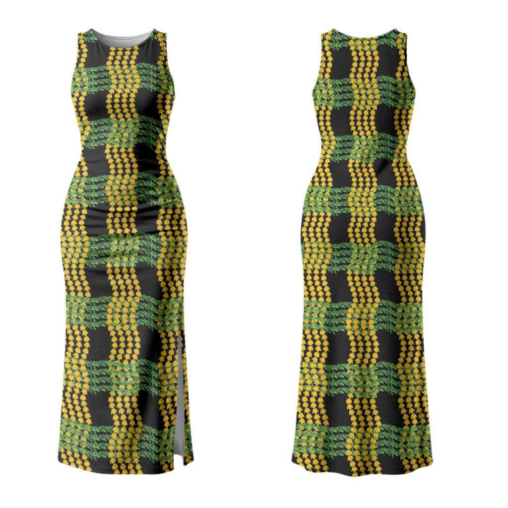 Aloha Hawaii Ilima Maile Lei Couples Matching Tank Maxi Dress and Hawaiian Shirt Palaka Inspired Hawaiian-plaid Black LT14 - Polynesian Pride