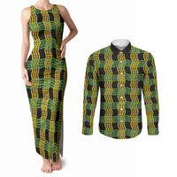 Aloha Hawaii Ilima Maile Lei Couples Matching Tank Maxi Dress and Long Sleeve Button Shirt Palaka Inspired Hawaiian-plaid Black LT14 Black - Polynesian Pride
