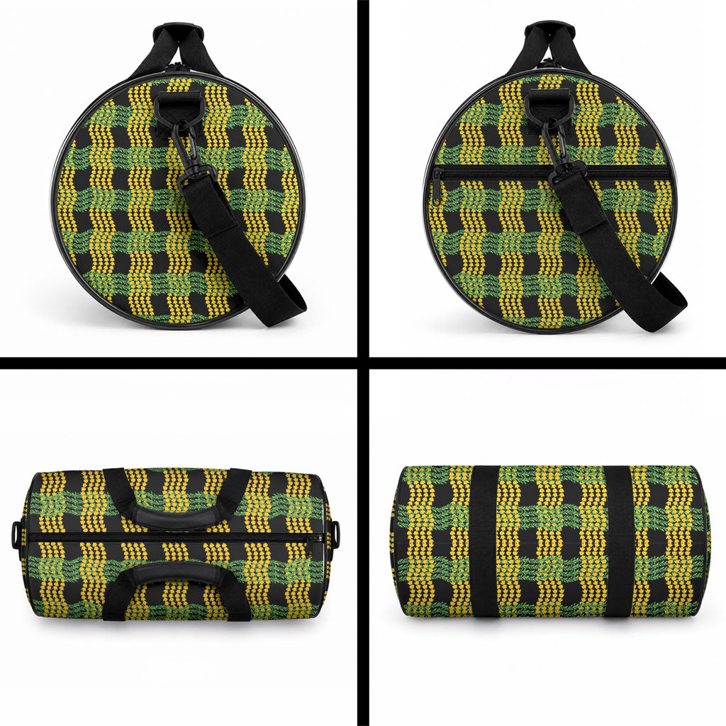 Aloha Hawaii Ilima Maile Lei Duffle Bag Palaka Inspired Hawaiian-plaid Black LT14 - Polynesian Pride