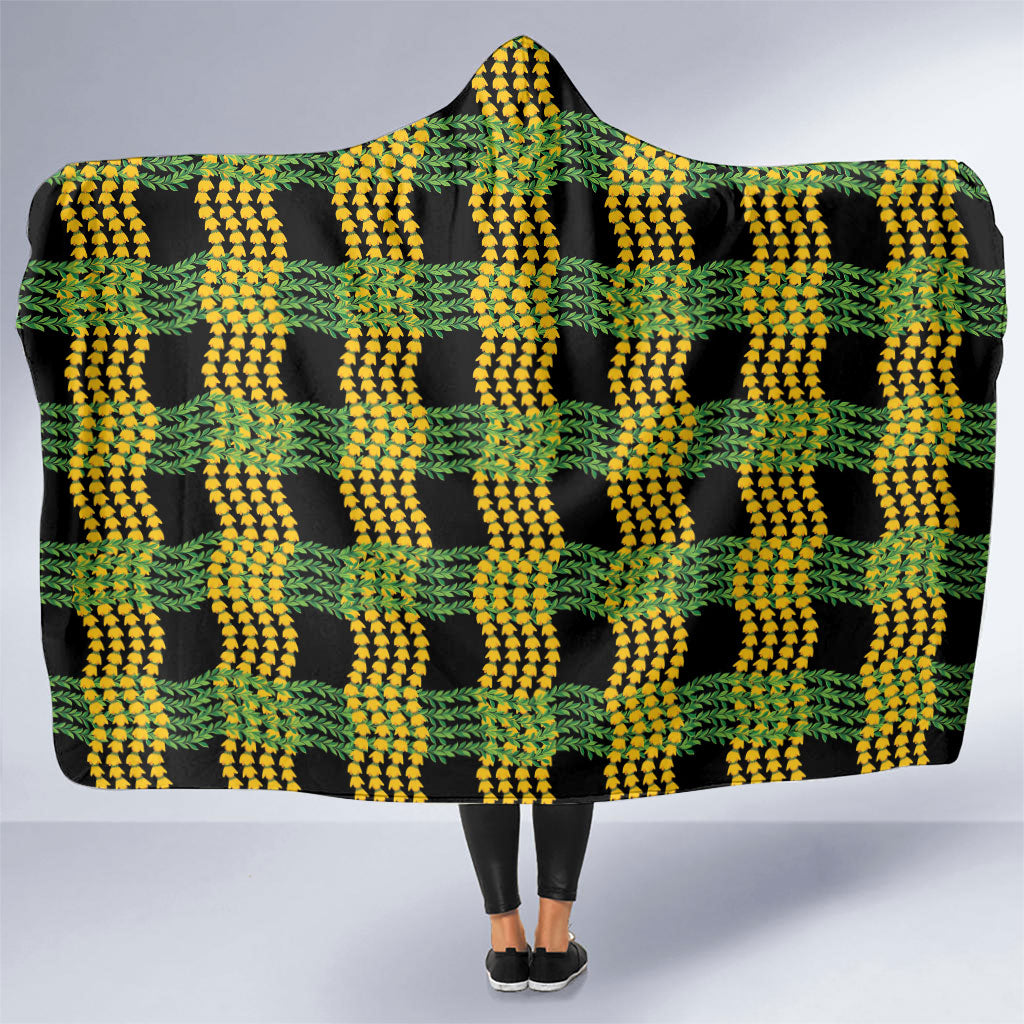 Aloha Hawaii Ilima Maile Lei Hooded Blanket Palaka Inspired Hawaiian-plaid Black LT14 One Size Black - Polynesian Pride