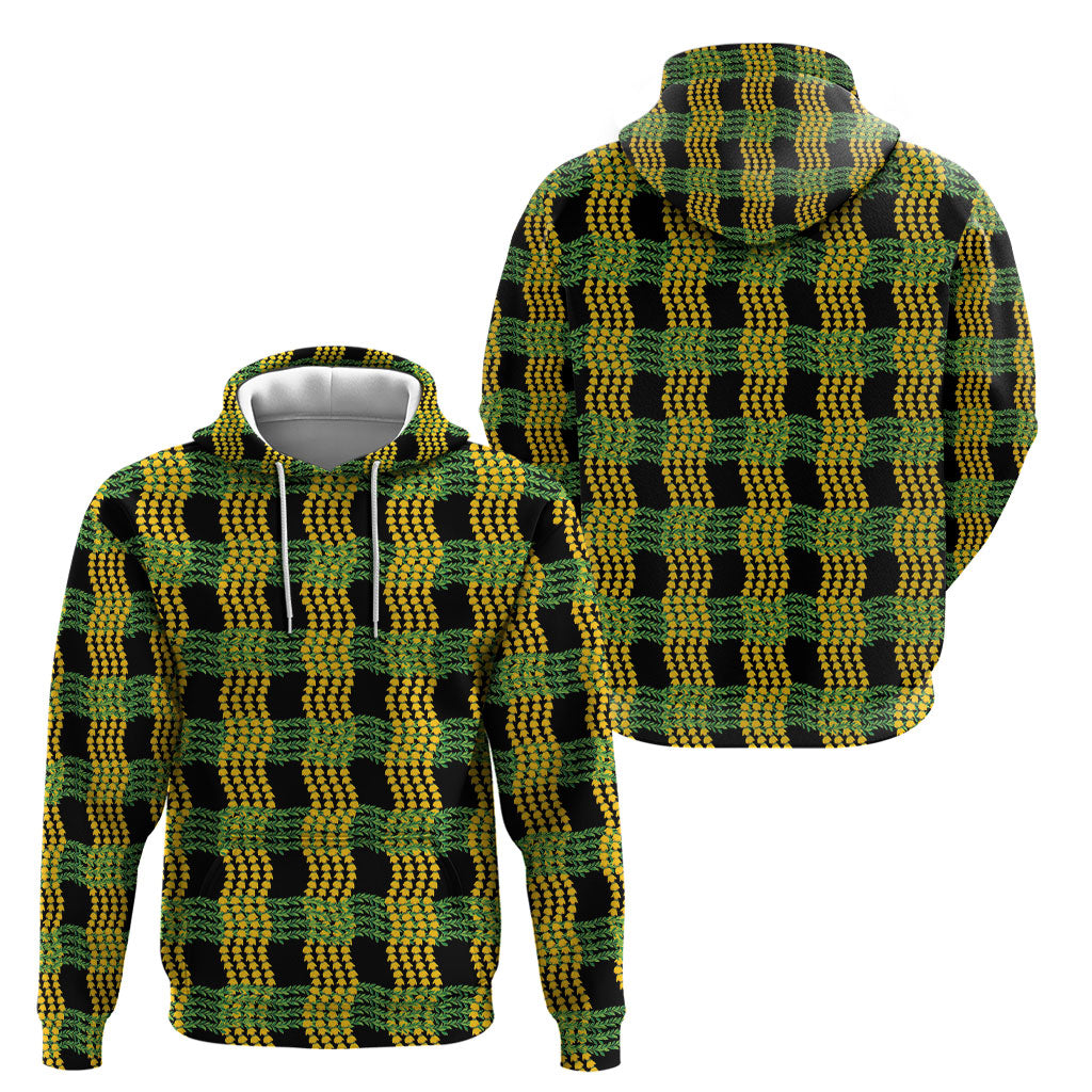 Aloha Hawaii Ilima Maile Lei Hoodie Palaka Inspired Hawaiian-plaid Black