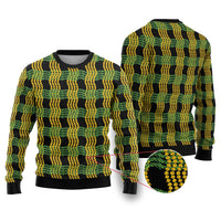 Aloha Hawaii Ilima Maile Lei Ugly Christmas Sweater Palaka Inspired Hawaiian-plaid Black LT14 Black - Polynesian Pride