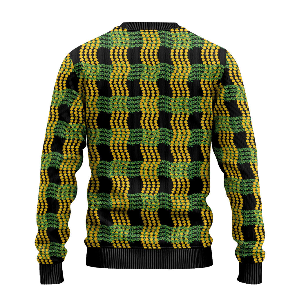 Aloha Hawaii Ilima Maile Lei Ugly Christmas Sweater Palaka Inspired Hawaiian-plaid Black LT14 - Polynesian Pride