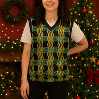 Aloha Hawaii Ilima Maile Lei Christmas Knitted V-Neck Vest Palaka Inspired Hawaiian-plaid Black LT14 - Polynesian Pride