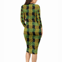 Aloha Hawaii Ilima Maile Lei Long Sleeve Bodycon Dress Palaka Inspired Hawaiian-plaid Black LT14 - Polynesian Pride