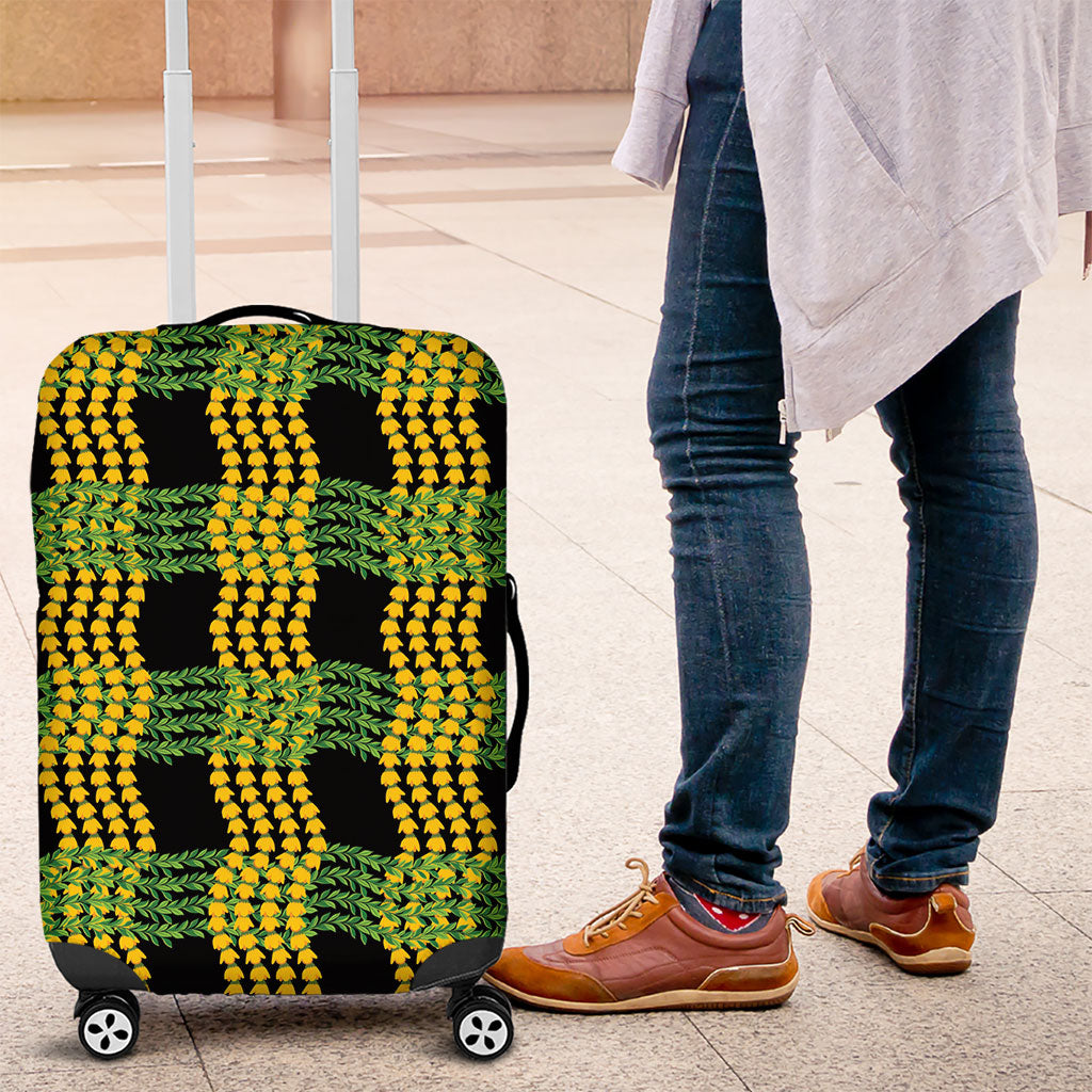 Aloha Hawaii Ilima Maile Lei Luggage Cover Palaka Inspired Hawaiian-plaid Black LT14 Black - Polynesian Pride