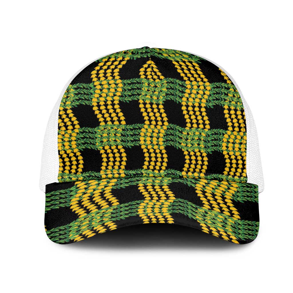 Aloha Hawaii Ilima Maile Lei Mesh Trucker Cap Palaka Inspired Hawaiian-plaid Black LT14 One Size White Black - Polynesian Pride