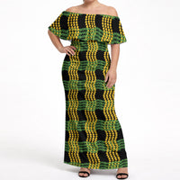 Aloha Hawaii Ilima Maile Lei Off Shoulder Maxi Dress Palaka Inspired Hawaiian-plaid Black LT14 Women Black - Polynesian Pride