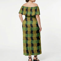 Aloha Hawaii Ilima Maile Lei Off Shoulder Maxi Dress Palaka Inspired Hawaiian-plaid Black LT14 - Polynesian Pride