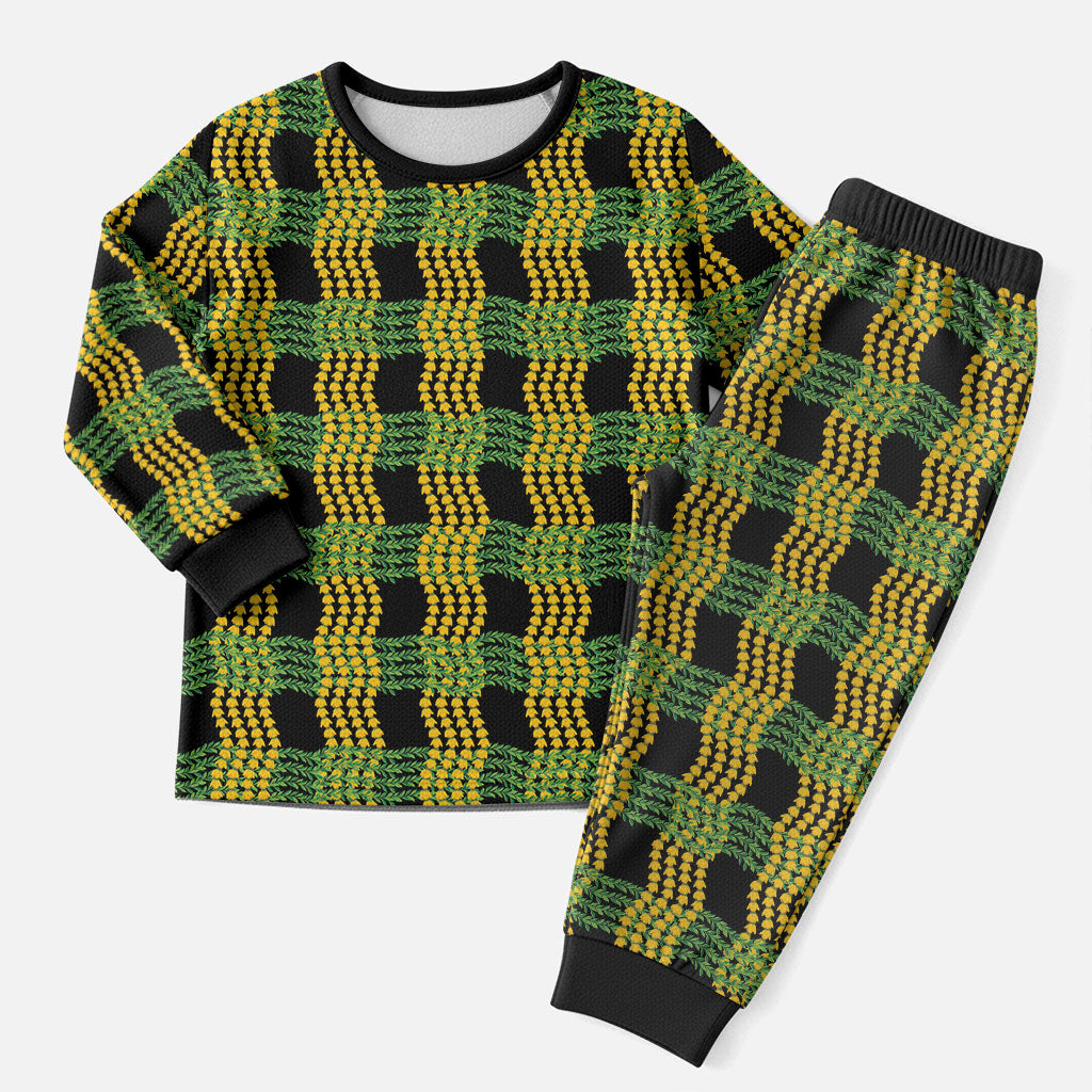 Aloha Hawaii Ilima Maile Lei Christmas Pajama Set Palaka Inspired Hawaiian-plaid Black LT14 Men Black - Polynesian Pride