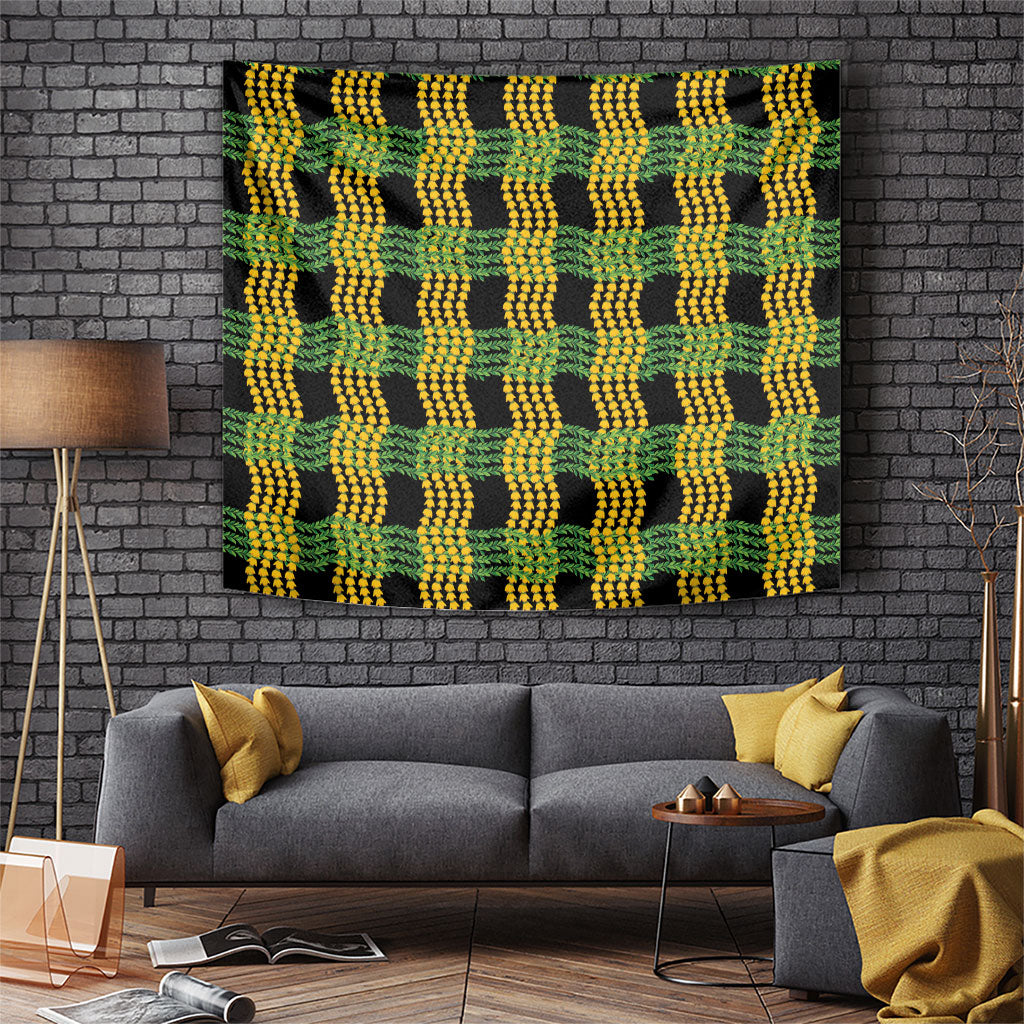 Aloha Hawaii Ilima Maile Lei Tapestry Palaka Inspired Hawaiian-plaid Black LT14 Black - Polynesian Pride