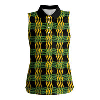 Aloha Hawaii Ilima Maile Lei Women Sleeveless Polo Shirt Palaka Inspired Hawaiian-plaid Black LT14 Female Black - Polynesian Pride