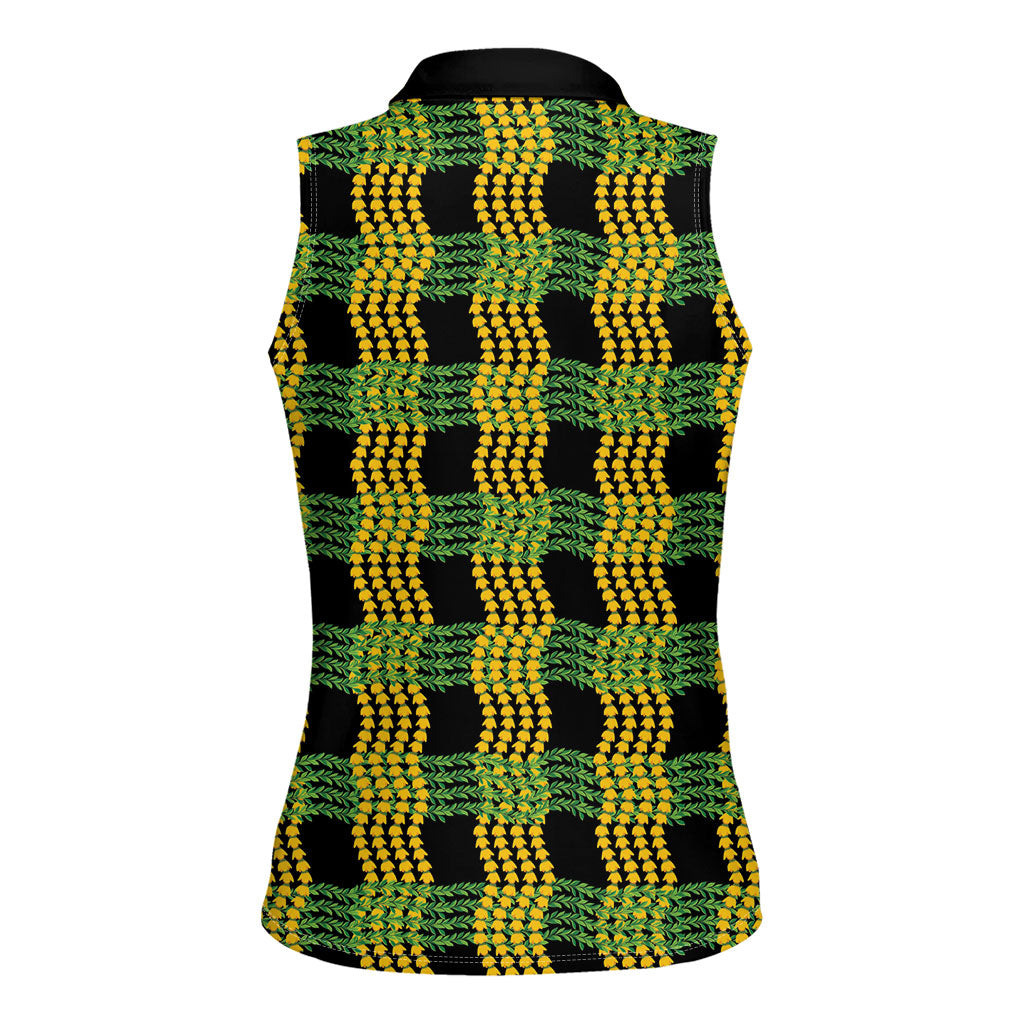 Aloha Hawaii Ilima Maile Lei Women Sleeveless Polo Shirt Palaka Inspired Hawaiian-plaid Black LT14 - Polynesian Pride