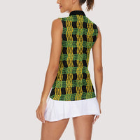 Aloha Hawaii Ilima Maile Lei Women Sleeveless Polo Shirt Palaka Inspired Hawaiian-plaid Black LT14 - Polynesian Pride