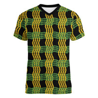 Aloha Hawaii Ilima Maile Lei Women V-Neck T-Shirt Palaka Inspired Hawaiian-plaid Black LT14 Female Black - Polynesian Pride