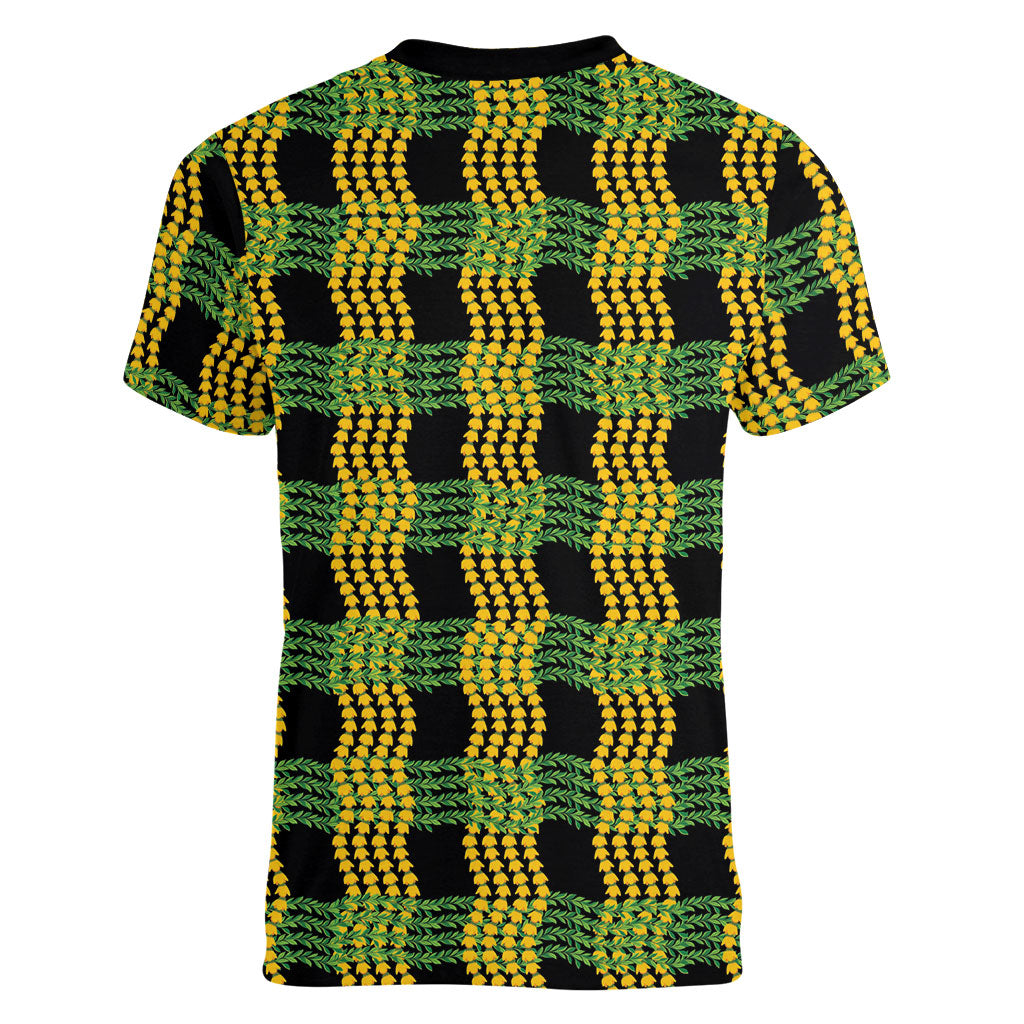 Aloha Hawaii Ilima Maile Lei Women V-Neck T-Shirt Palaka Inspired Hawaiian-plaid Black LT14 - Polynesian Pride