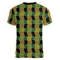 Aloha Hawaii Ilima Maile Lei Women V-Neck T-Shirt Palaka Inspired Hawaiian-plaid Black LT14 - Polynesian Pride