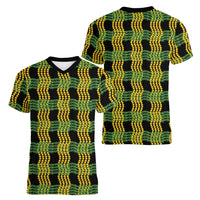 Aloha Hawaii Ilima Maile Lei Women V-Neck T-Shirt Palaka Inspired Hawaiian-plaid Black LT14 - Polynesian Pride
