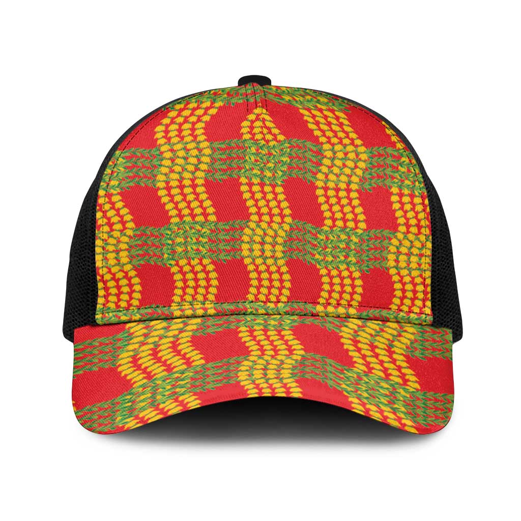 Aloha Hawaii Ilima Maile Lei Baseball Net Cap Palaka Inspired Hawaiian-plaid Red LT14 One Size Black Red - Polynesian Pride
