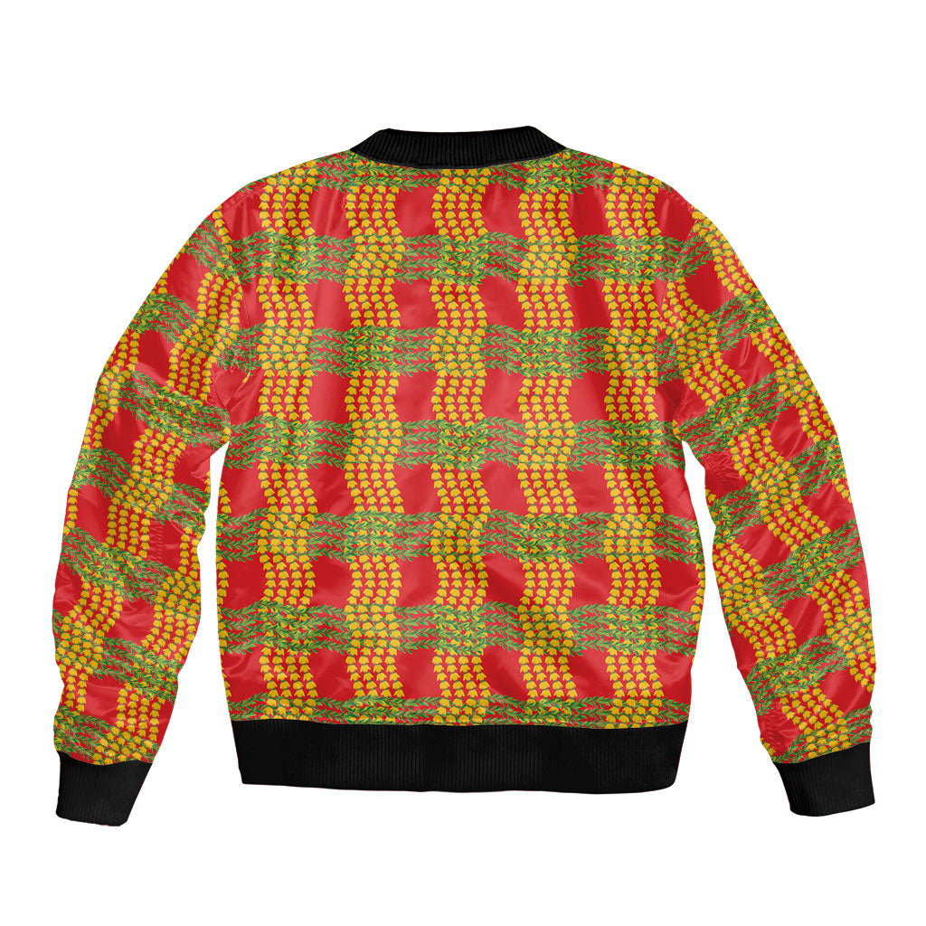 Aloha Hawaii Ilima Maile Lei Bomber Jacket Palaka Inspired Hawaiian-plaid Red
