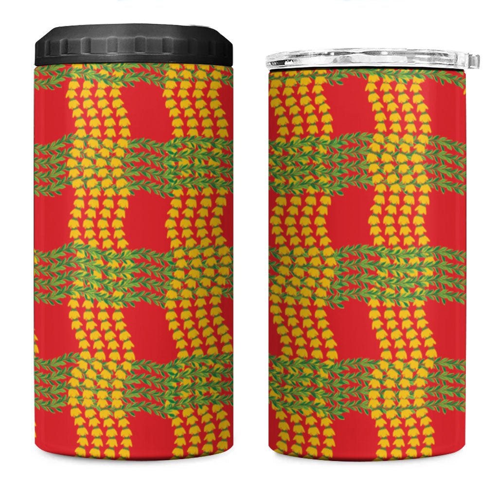 Aloha Hawaii Ilima Maile Lei 4 in 1 Can Cooler Tumbler Palaka Inspired Hawaiian-plaid Red LT14 One Size: 16 oz Red - Polynesian Pride