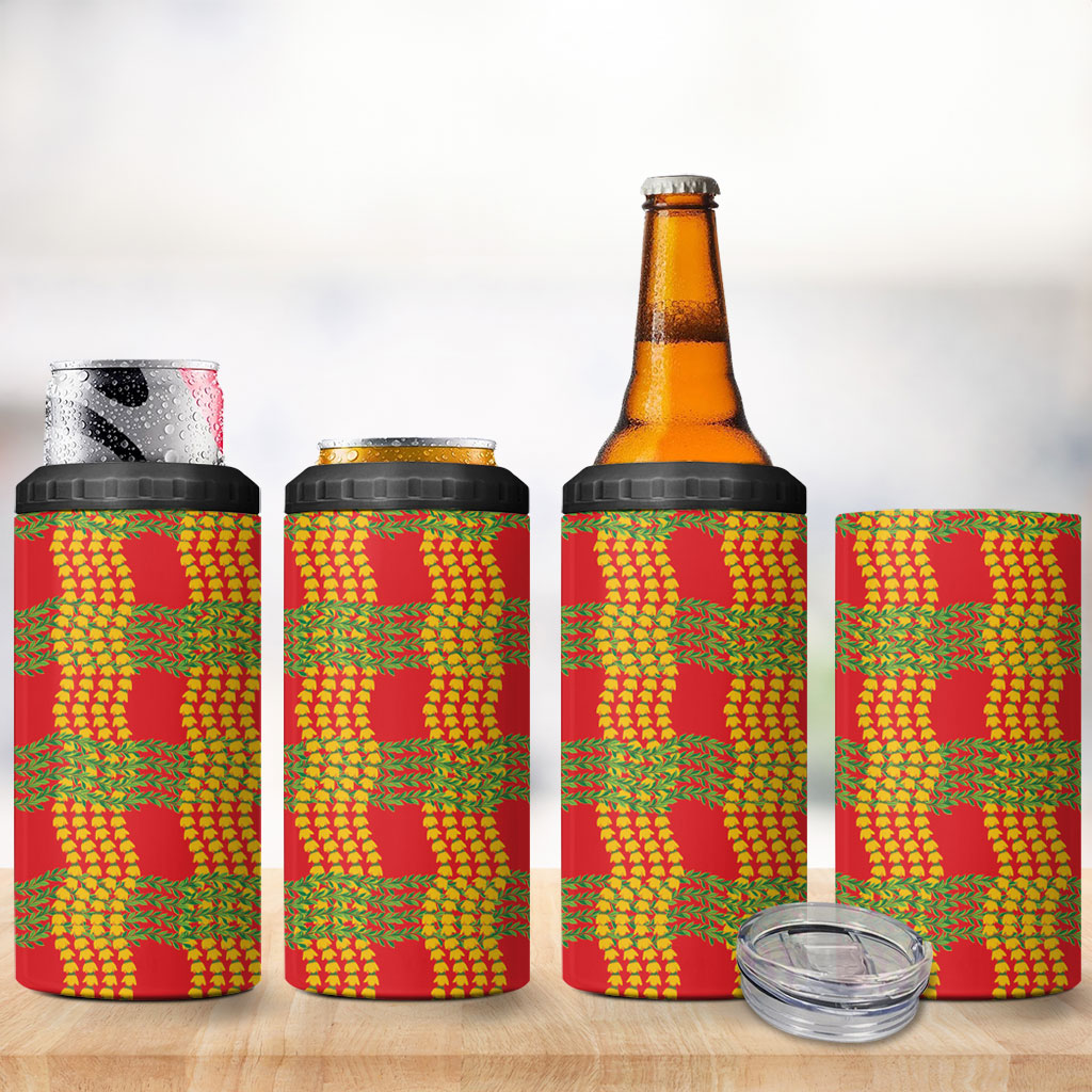 Aloha Hawaii Ilima Maile Lei 4 in 1 Can Cooler Tumbler Palaka Inspired Hawaiian-plaid Red LT14 - Polynesian Pride