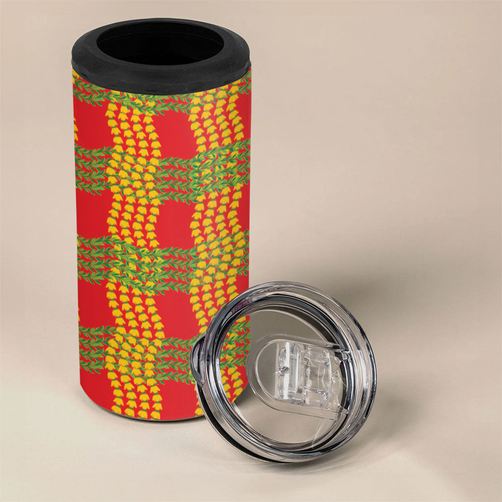 Aloha Hawaii Ilima Maile Lei 4 in 1 Can Cooler Tumbler Palaka Inspired Hawaiian-plaid Red LT14 - Polynesian Pride