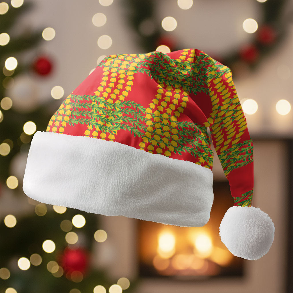 Aloha Hawaii Ilima Maile Lei Christmas Santa Hat Palaka Inspired Hawaiian-plaid Red LT14 Without Fur Red - Polynesian Pride