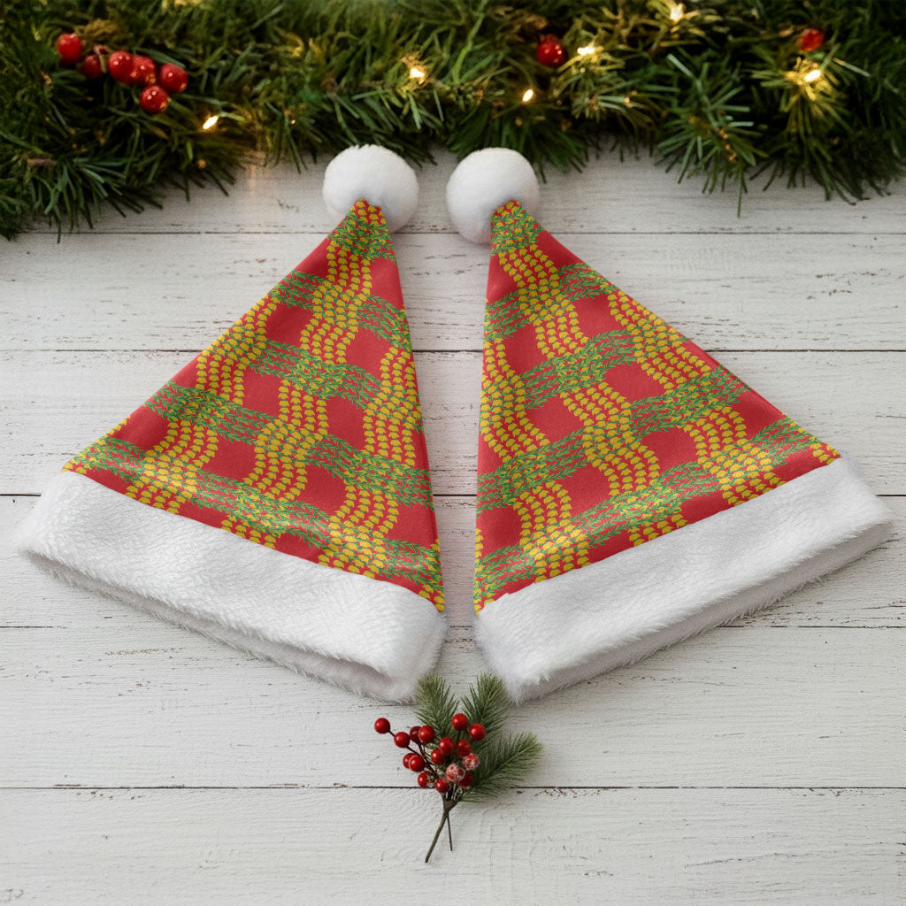 Aloha Hawaii Ilima Maile Lei Christmas Santa Hat Palaka Inspired Hawaiian-plaid Red LT14 - Polynesian Pride