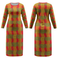 Aloha Hawaii Ilima Maile Lei Couples Matching Long Sleeve Bodycon Dress and Long Sleeve Button Shirt Palaka Inspired Hawaiian-plaid Red LT14 - Polynesian Pride