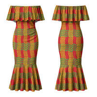 Aloha Hawaii Ilima Maile Lei Couples Matching Mermaid Dress and Hawaiian Shirt Palaka Inspired Hawaiian-plaid Red LT14 - Polynesian Pride