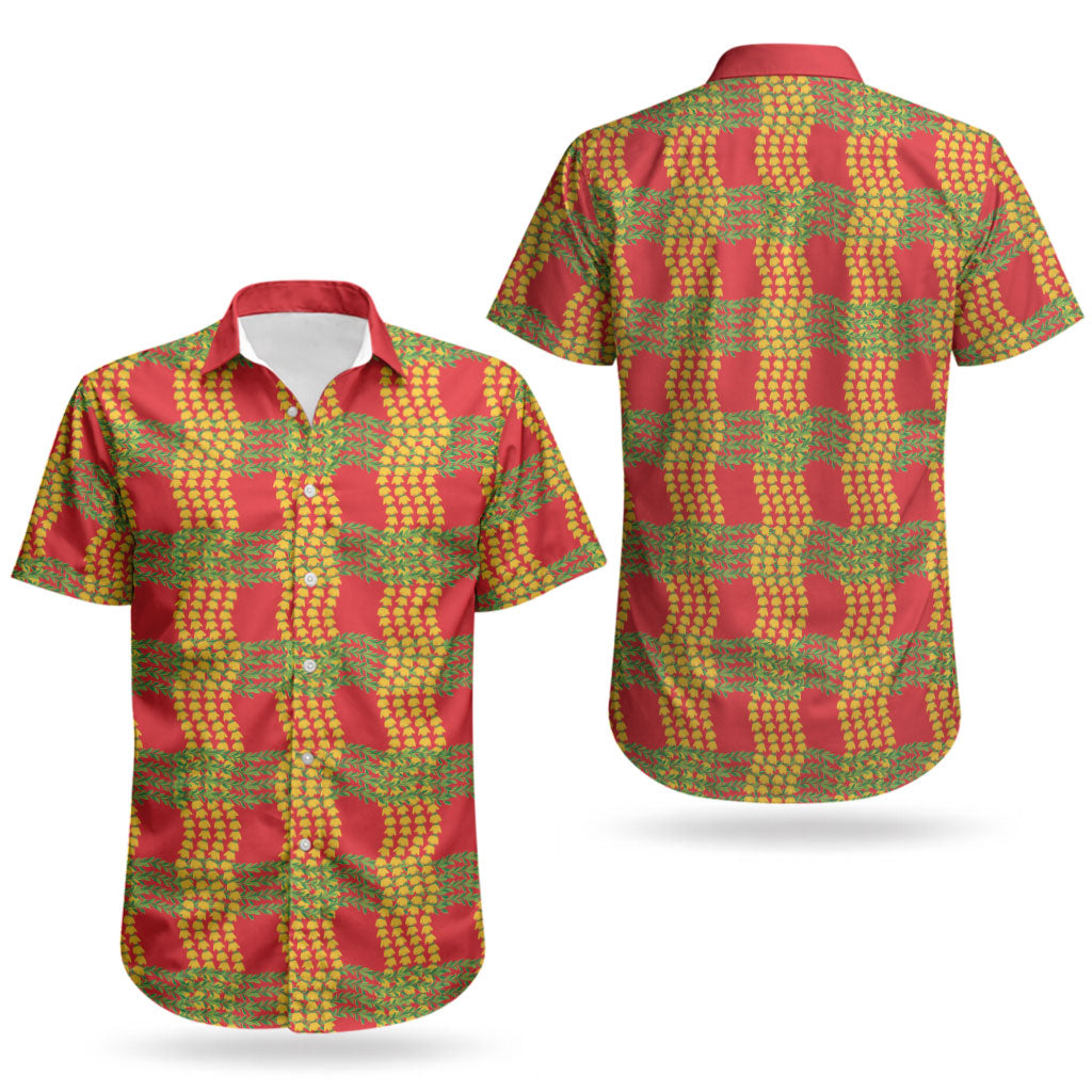 Aloha Hawaii Ilima Maile Lei Couples Matching Off Shoulder Maxi Dress and Hawaiian Shirt Palaka Inspired Hawaiian-plaid Red LT14 - Polynesian Pride