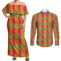 Aloha Hawaii Ilima Maile Lei Couples Matching Off Shoulder Maxi Dress and Long Sleeve Button Shirt Palaka Inspired Hawaiian-plaid Red LT14 Red - Polynesian Pride